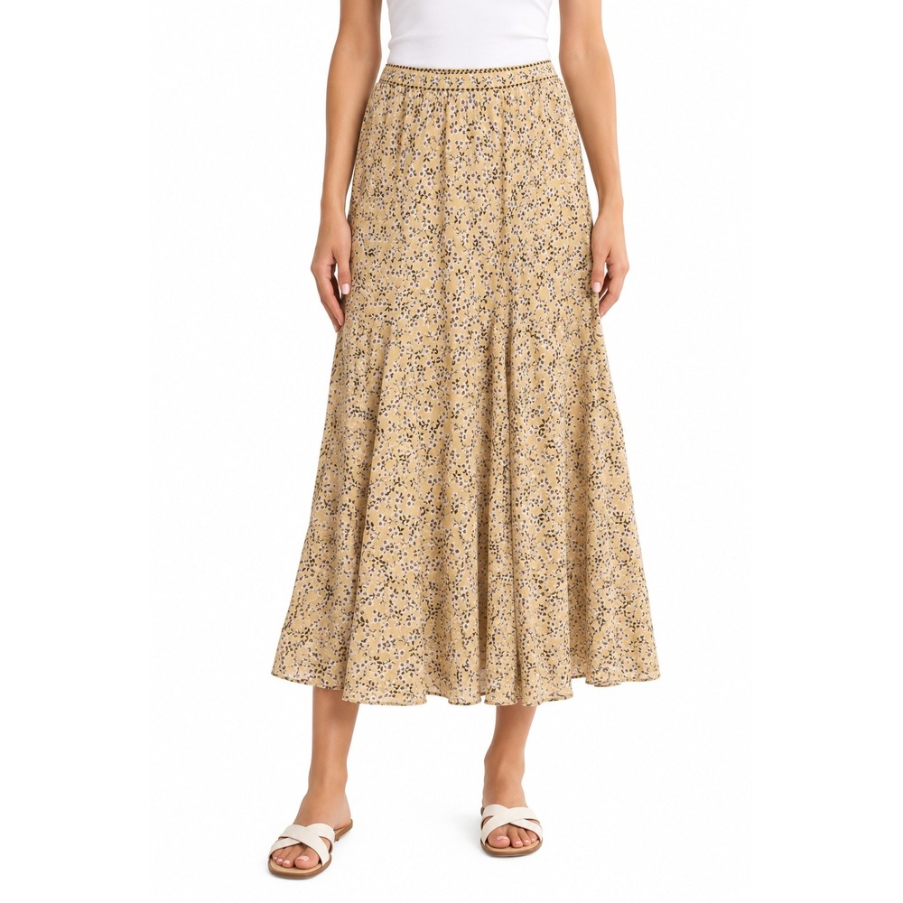 NEW Max Studio London Ditsy Floral Georgette Godet Maxi Skirt M Pastel Yellow